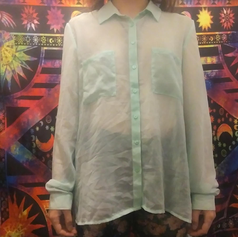 Forever 21 sheer mint button blouse tunic